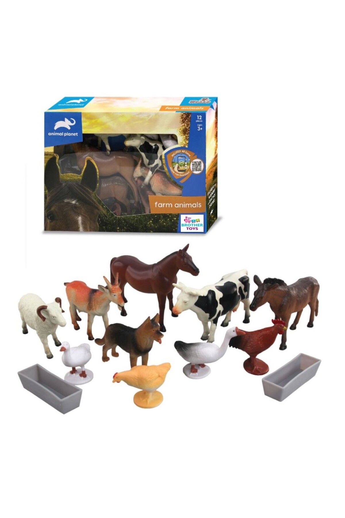 Brother Toys Kutulu 12 Parça Çiftlik Hayvanları Set İnek, Keçi, Koç, At, Köpek, Tavuk, Eşek, Ördek, Horoz, Kaz