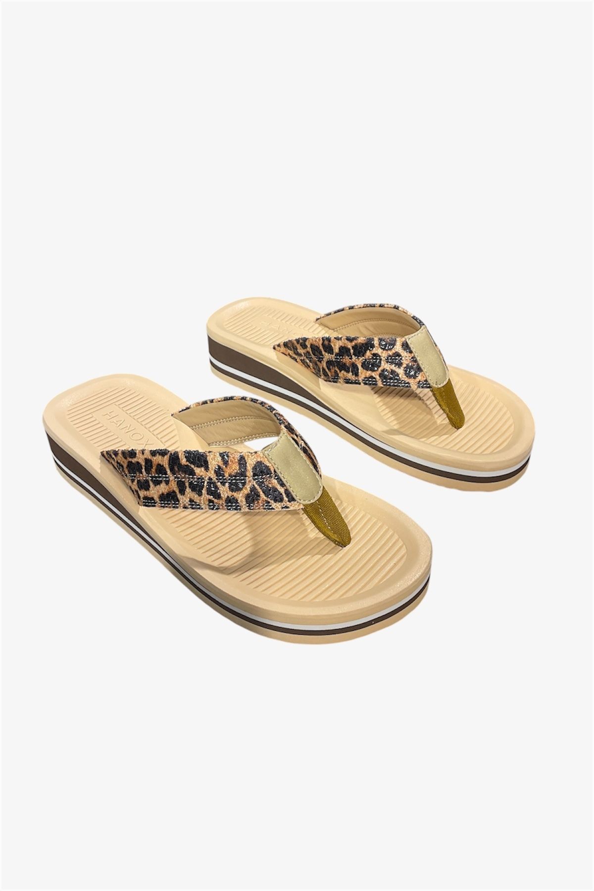HANOX Melda Baskılı Eva Taban Dolgu Topuk Kadın Parmak Arası Plaj Leopar Terlik Flip Flops (4.0) Cm