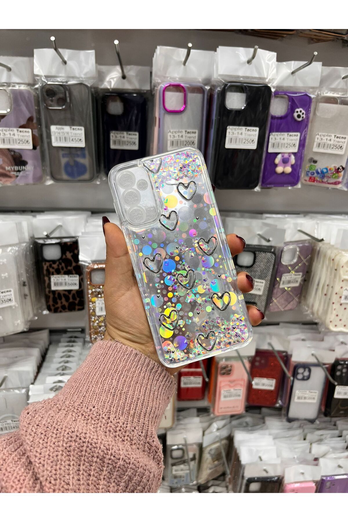 TECNOTREND Galaxy A14 sıvı parıltılı Hologramlı şeffaf silikon kılıf