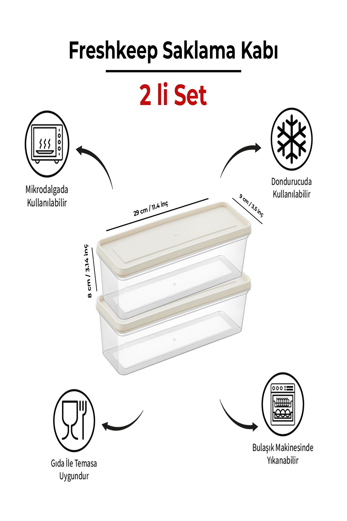 bizimevde 2'li Saklama Kabı 1,3 Litre Derin Dondurucu Mikrodalga Uyumlu
