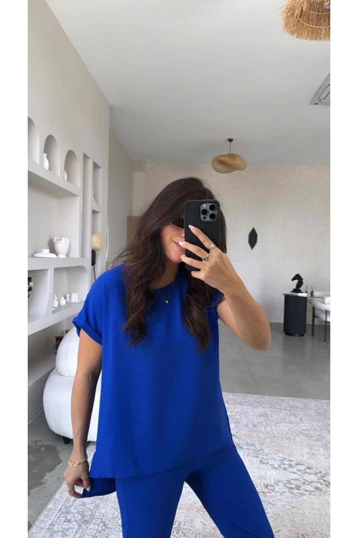 Butik Kadın Kısa Kollu Bluz Ve Bileği Pens Detay Pantolon Ikili Takım