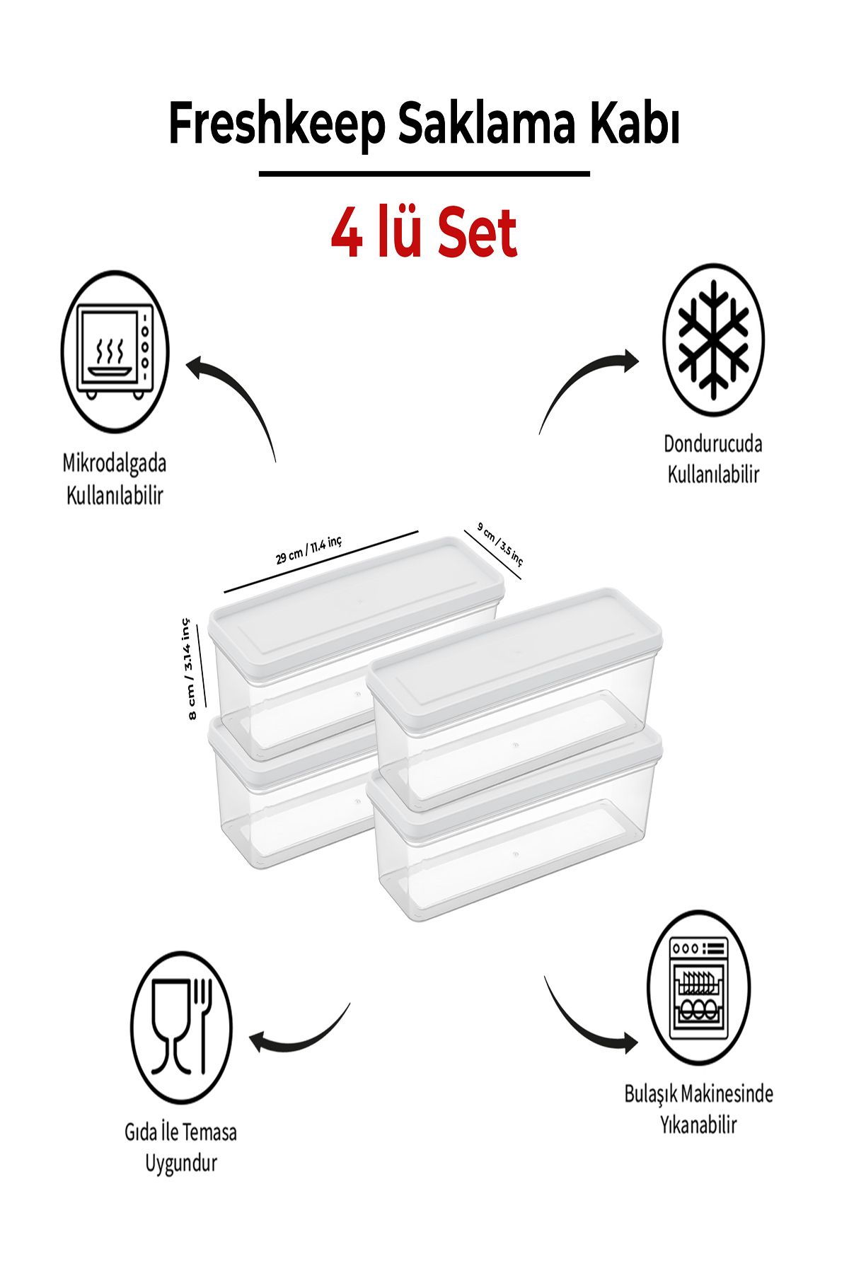 bizimevde 4'lü Saklama Kabı 1,3 Litre Derin Dondurucu Mikrodalga Uyumlu