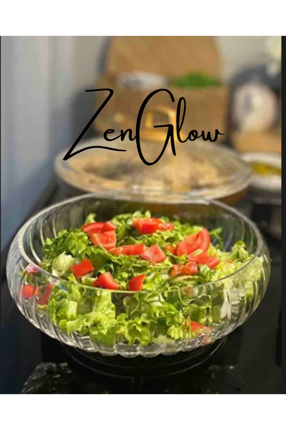ZenGlow Lüx Şık Cam Salata/Meyve Kasesi Fenomen Kase 24 Cm
