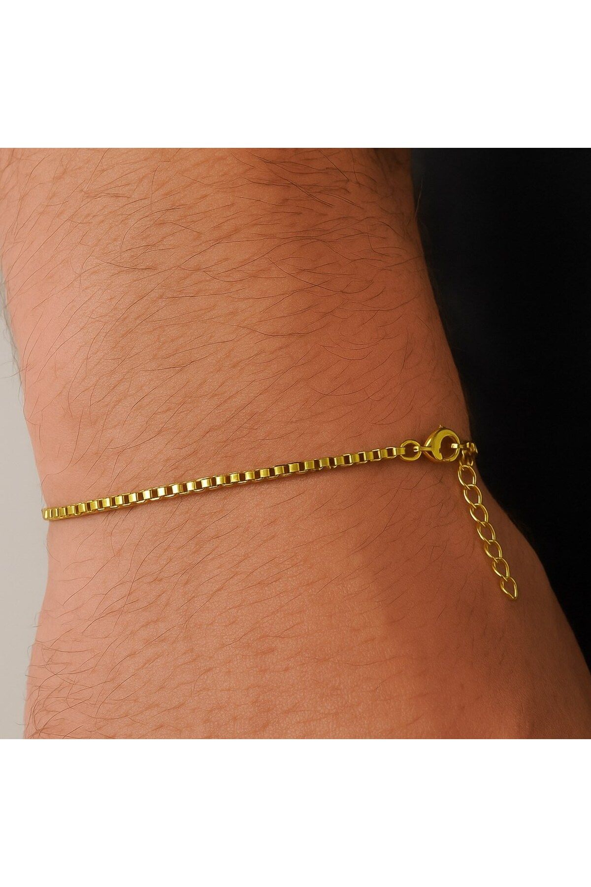 X-Lady Accessories Altın Renk Iç Içe Geçmeli 1 Mm. Kutu Zincir Asansör Unisex Erkek Çelik Bileklik - 3381