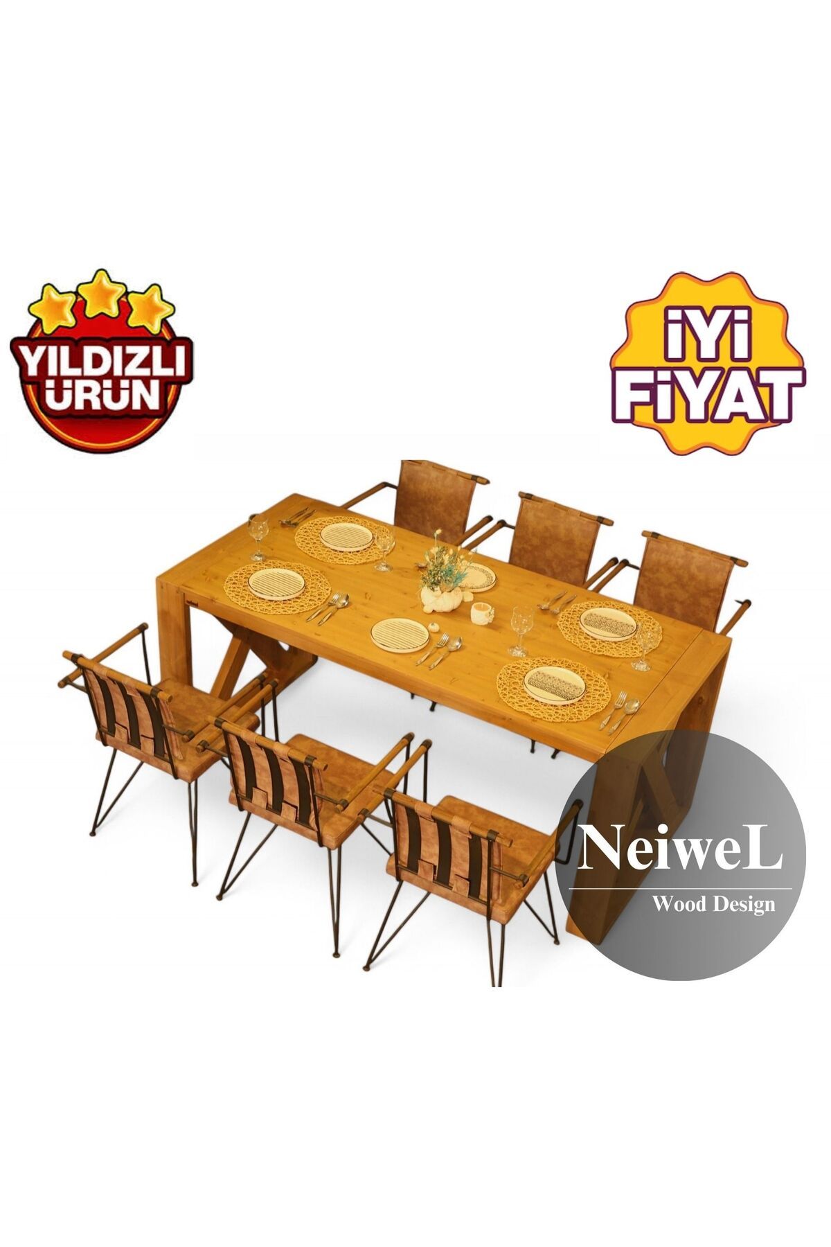 Neiwel Velmar Doğal Ahşap Yemek Masası-80-180