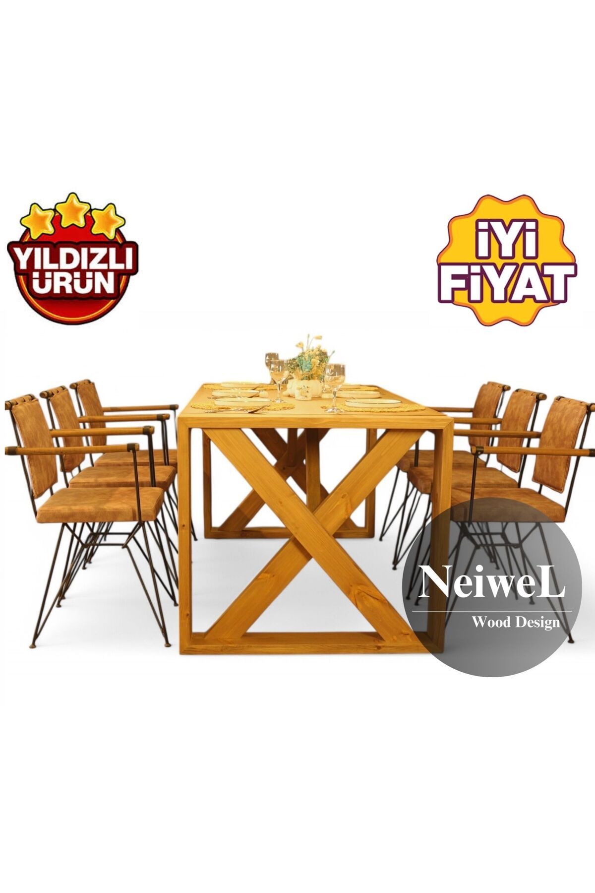 Neiwel Velmar Doğal Ahşap Yemek Masası-100-240