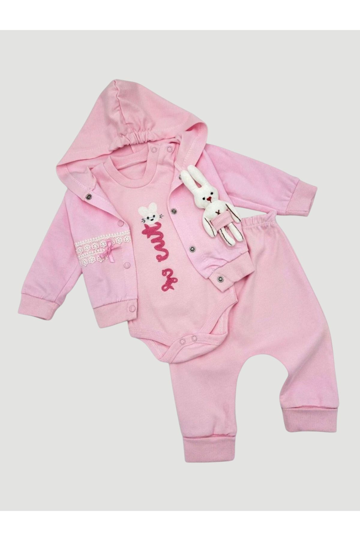 Babyim %100 Müşteri Memnuniyeti Organik Pamuklu 3'lü Kız Bebek Yenidoğan Hastane Çıkışı