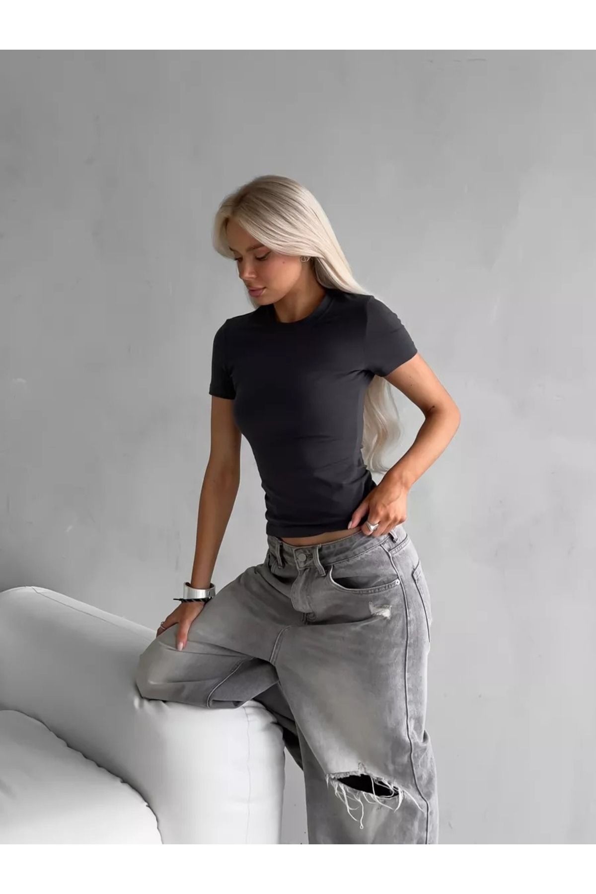 COMBİNE MİCHAİL Kadın Body Yazlık Tişört Füme