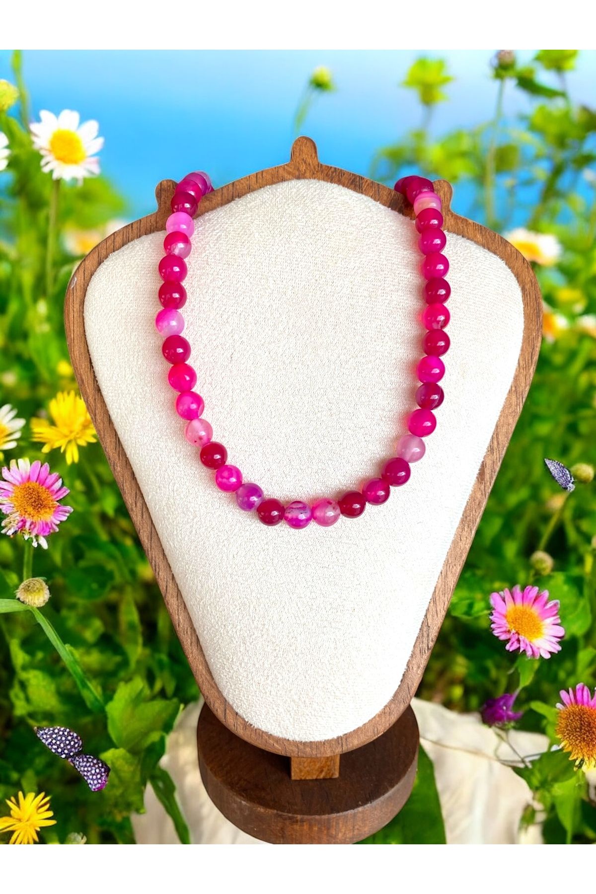 Glowelier Pembe Doğaltaş Kolye “Mutluluk Taşı”