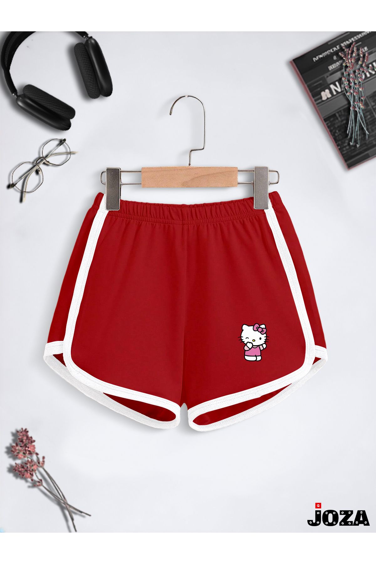 Jobia Outdoors Kadın Slim Fit Renkli Hello Kitty Baskılı Tekli Biyeli Penye Mini Şort (Dar Kalıp )