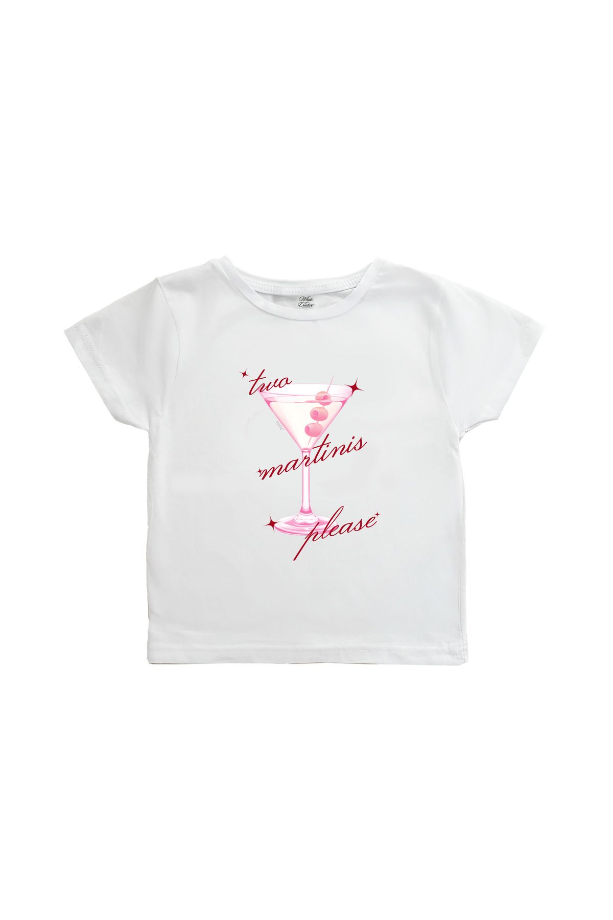 WHITE OF CREATIVE Martini Baby Tee Crop Top