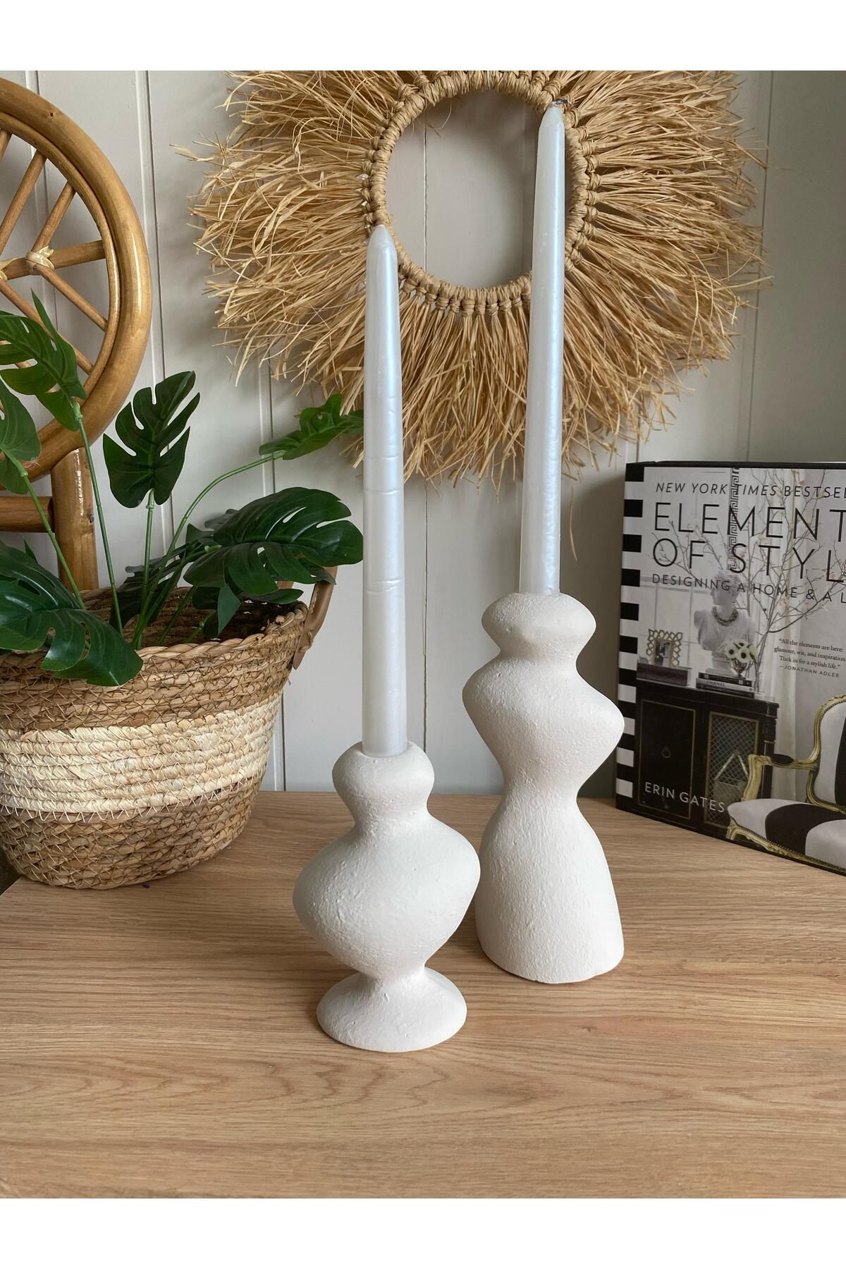 Porselian Modern Dalgalı Tasarım Şamdan 2’li Set