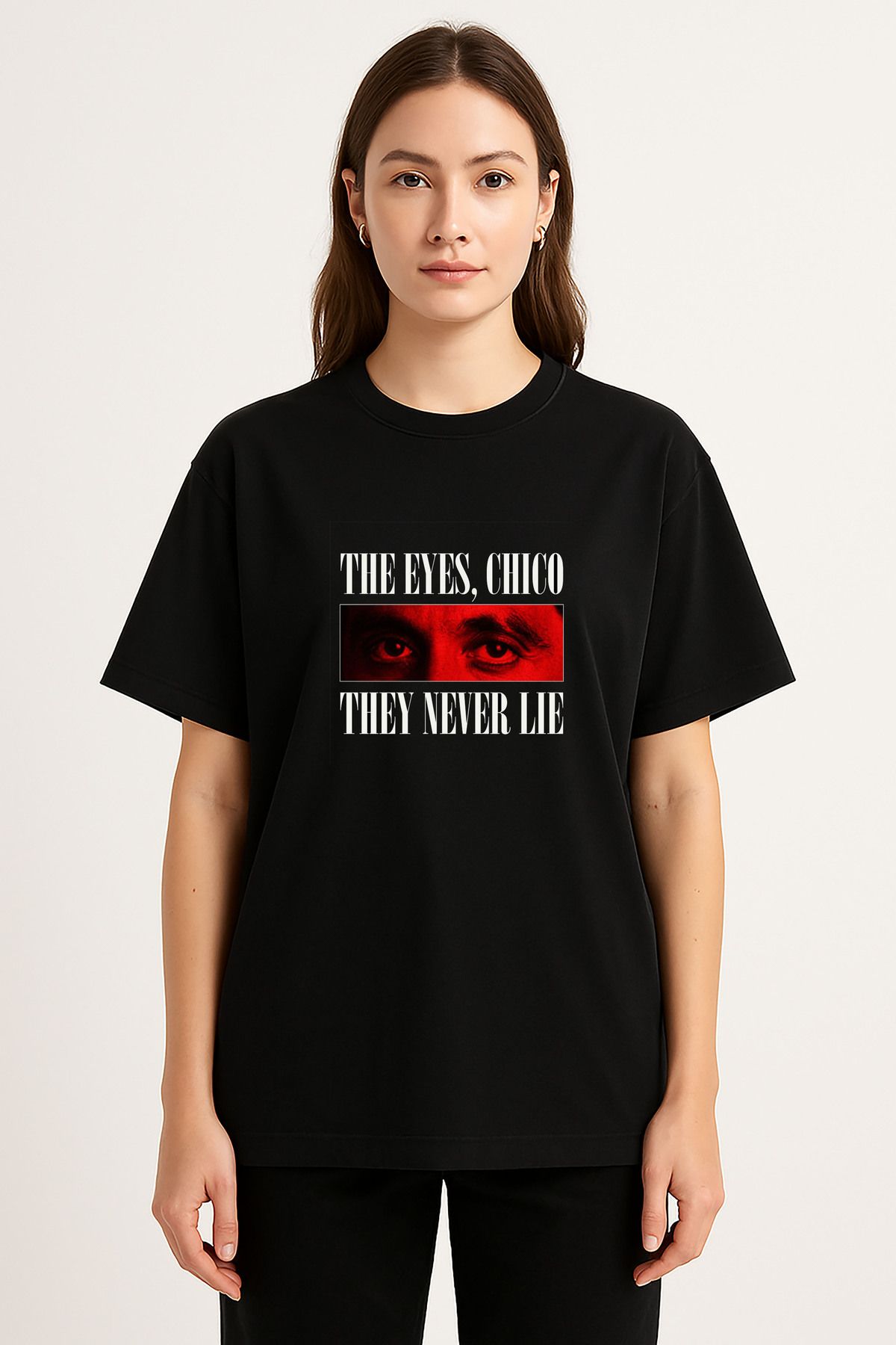 sielta Scarface Yaralı Yüz Baskılı Bisiklet Yaka Oversize Siyah Tişört T-shirt