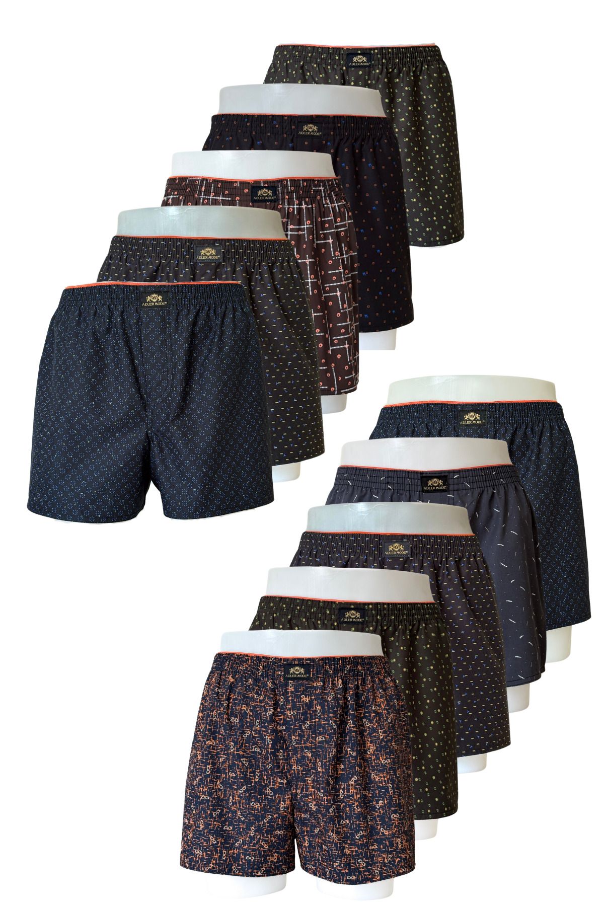 ADLER MODE Erkek Poplin Boxer 10'lu Set – Koyu Renk & Desen – Pamuklu – Rahat Kalıp