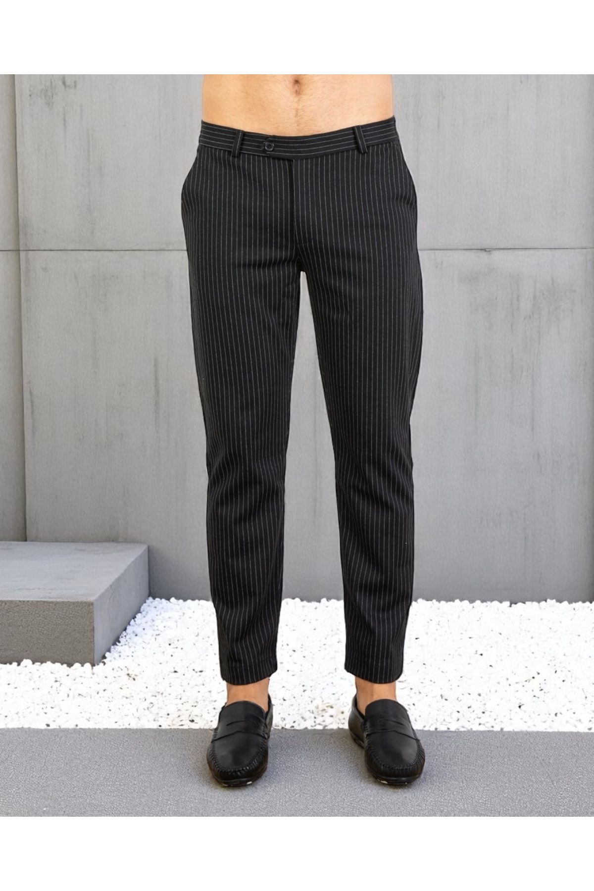 VOGUEMET Erkek Çizgili Kumaş Pantolon Slim Fit | Şık ve Rahat Kesim Ofis & Günlük Stil