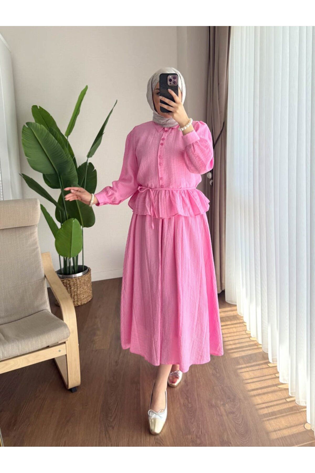 Miraydın Butik Kadın Fırfır Gömlekli Etekli Takım M2512 - Pembe