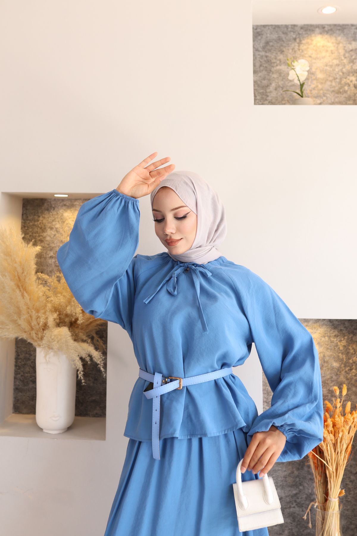 Butik Kemerli Elegan Etek Gömlek