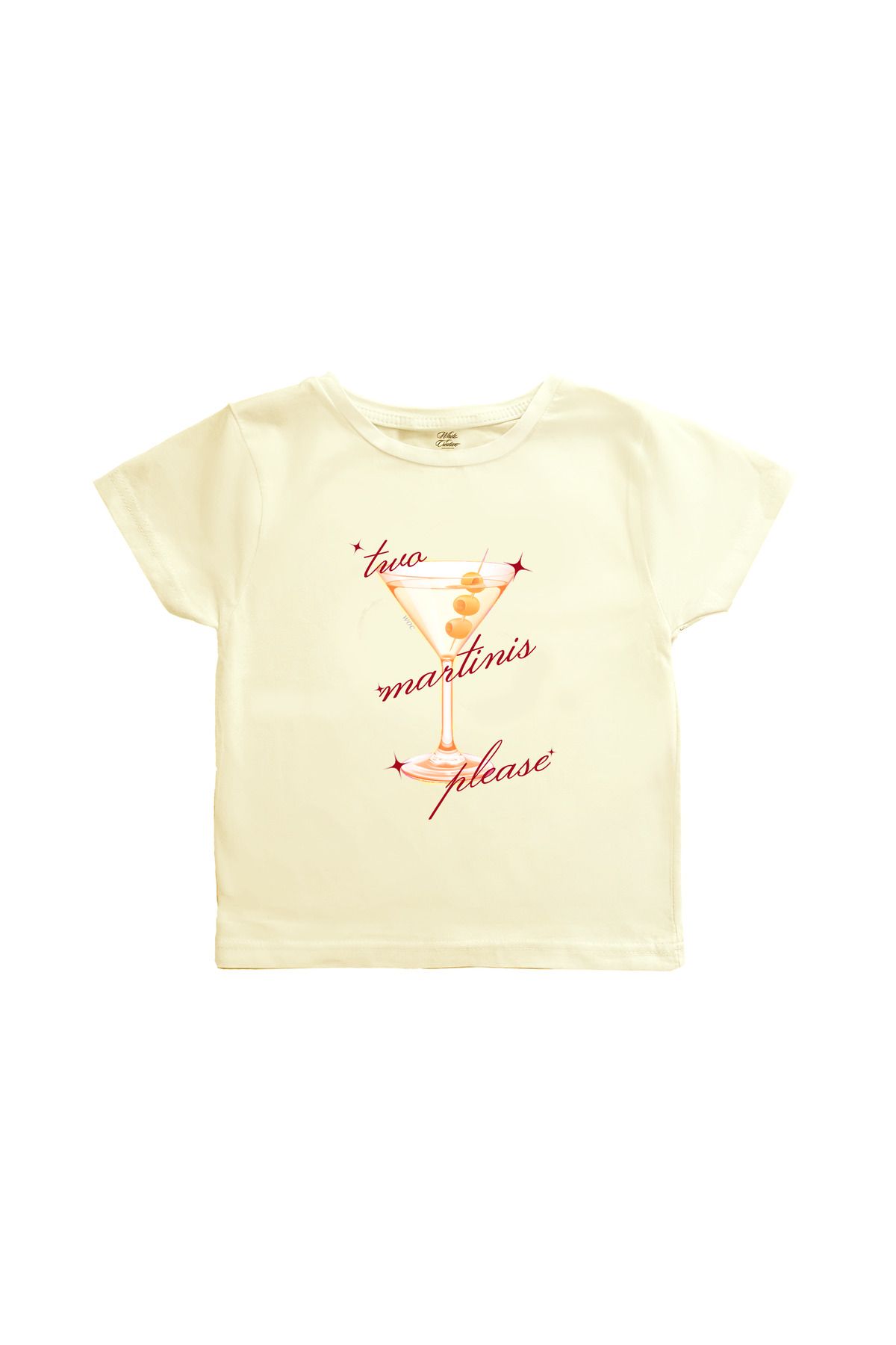 WHITE OF CREATIVE Martini Baby Tee Crop Top