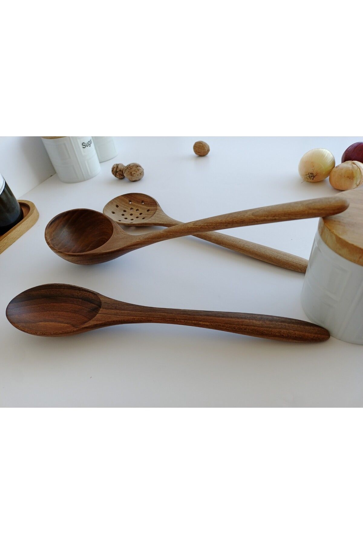AYSAN-Walnut Wood Handmade Spoon, Ladle Set. 4