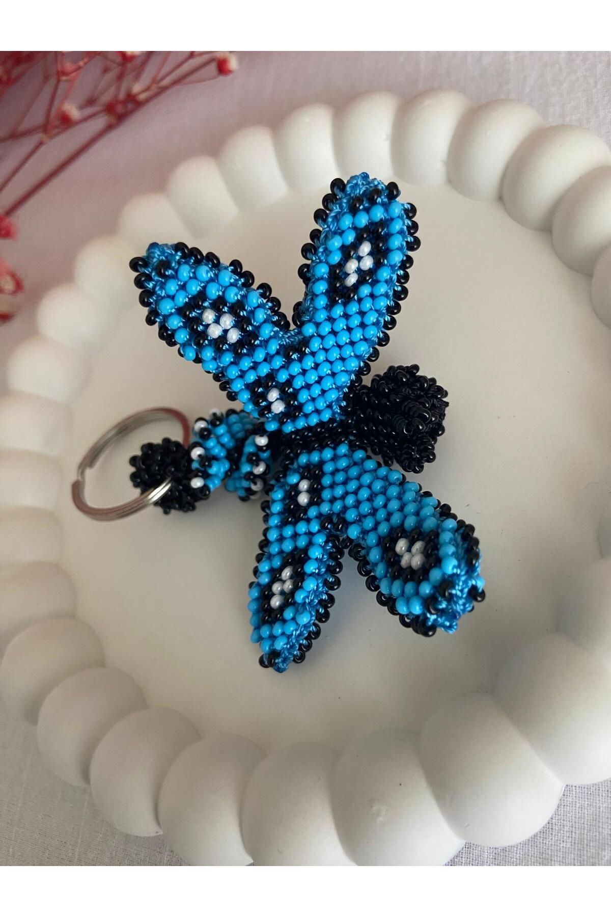 Handmade KUM BONCUK EL İŞİ MAVİ KELEBEK ANAHTARLIK
