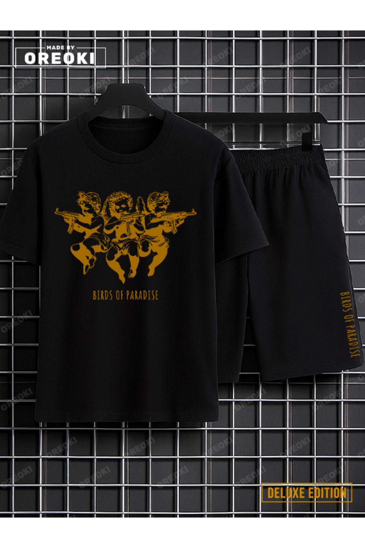 EFFRENATU Cennetin Çocukları Baskılı DELUXE EDITION Pamuklu Unisex Siyah Tişört-Siyah Şort Takım