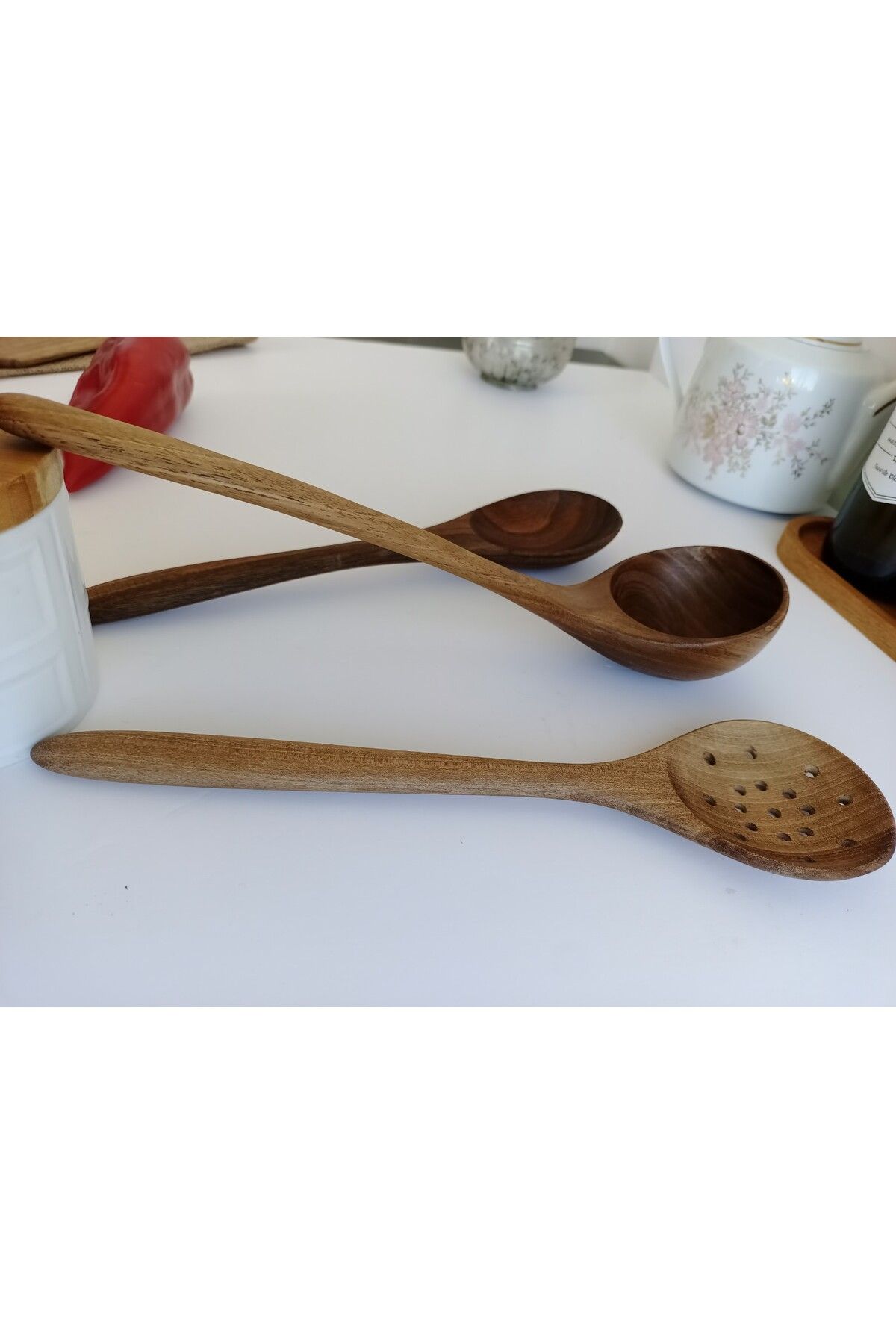 AYSAN-Walnut Wood Handmade Spoon, Ladle Set. 3