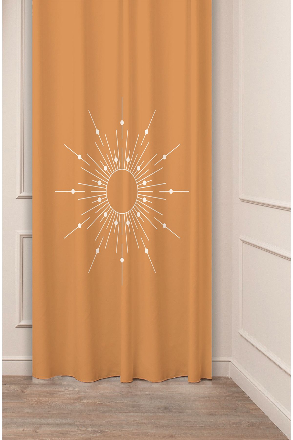 GREENDECOR Güneş Bej Krem Kahverengi Minimalist Bohem Desenli Özel Tasarım Dijital Baskılı (Tek Kanat)Fon Perde