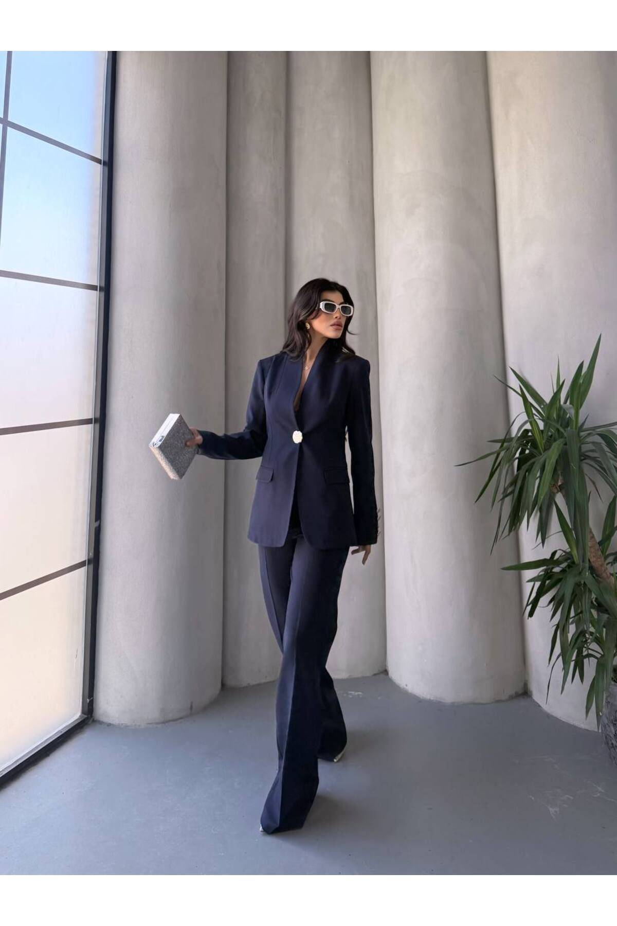 MVK GİYİM Düğme Detaylı Blazer Ceket Pantolon Takım