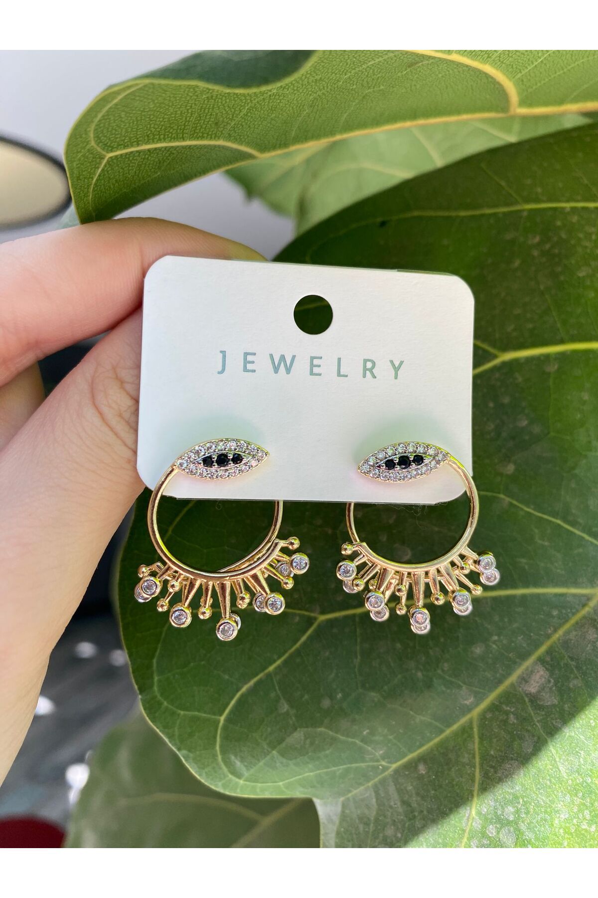 sain jewelry Göz model gold ve zirkon taşlı küpe