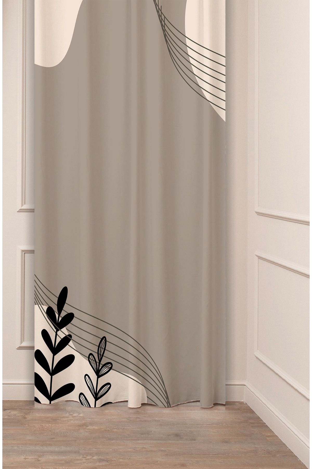 GREENDECOR Geometrik Çizgi Bohem Minimalist Bej Krem Desenli Özel Tasarım Dijital Baskılı (Tek Kanat) Fon Perde