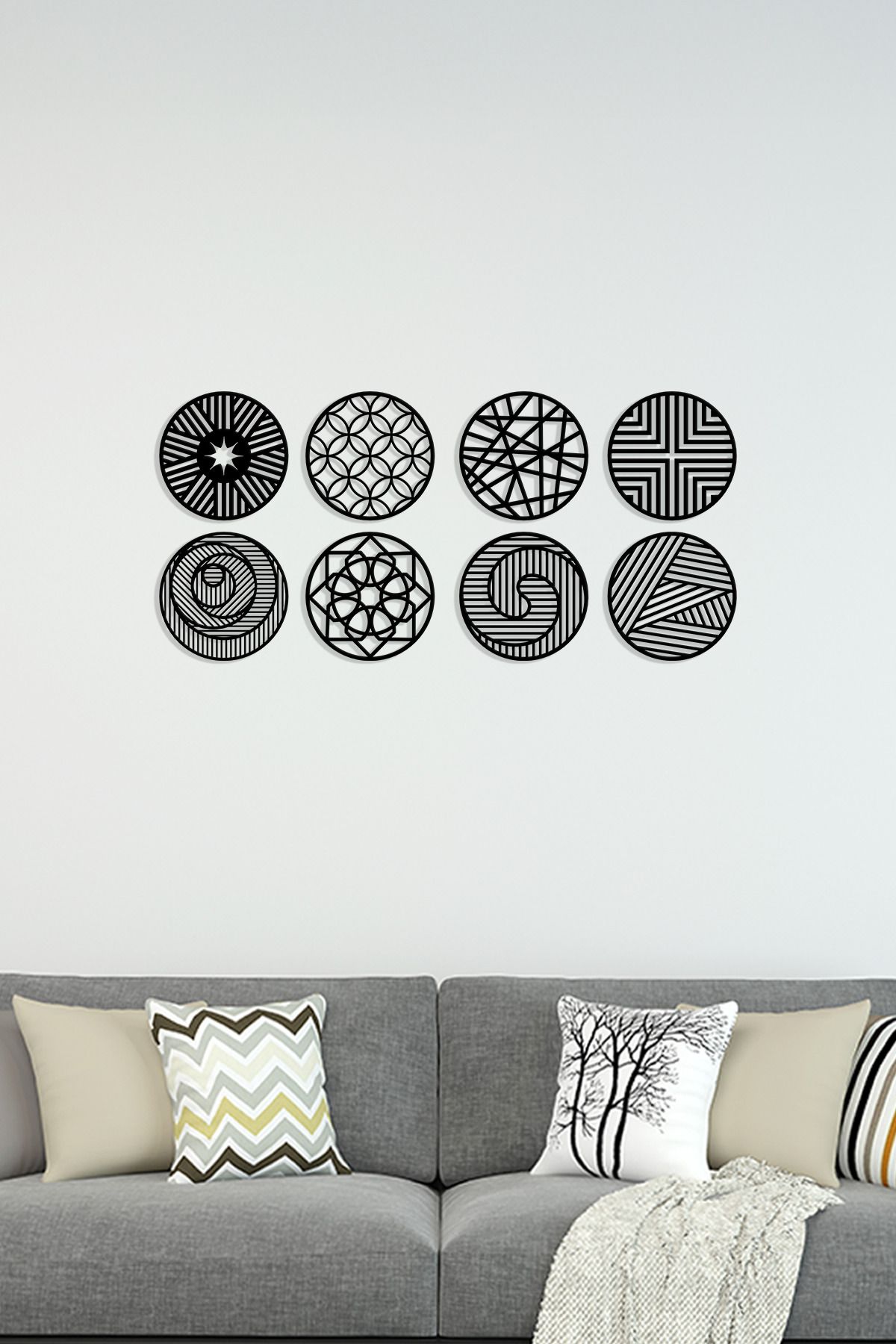 cncrafft Geometrik Desenler Metal Tablo Seti – Modern 8’li Duvar Dekoru