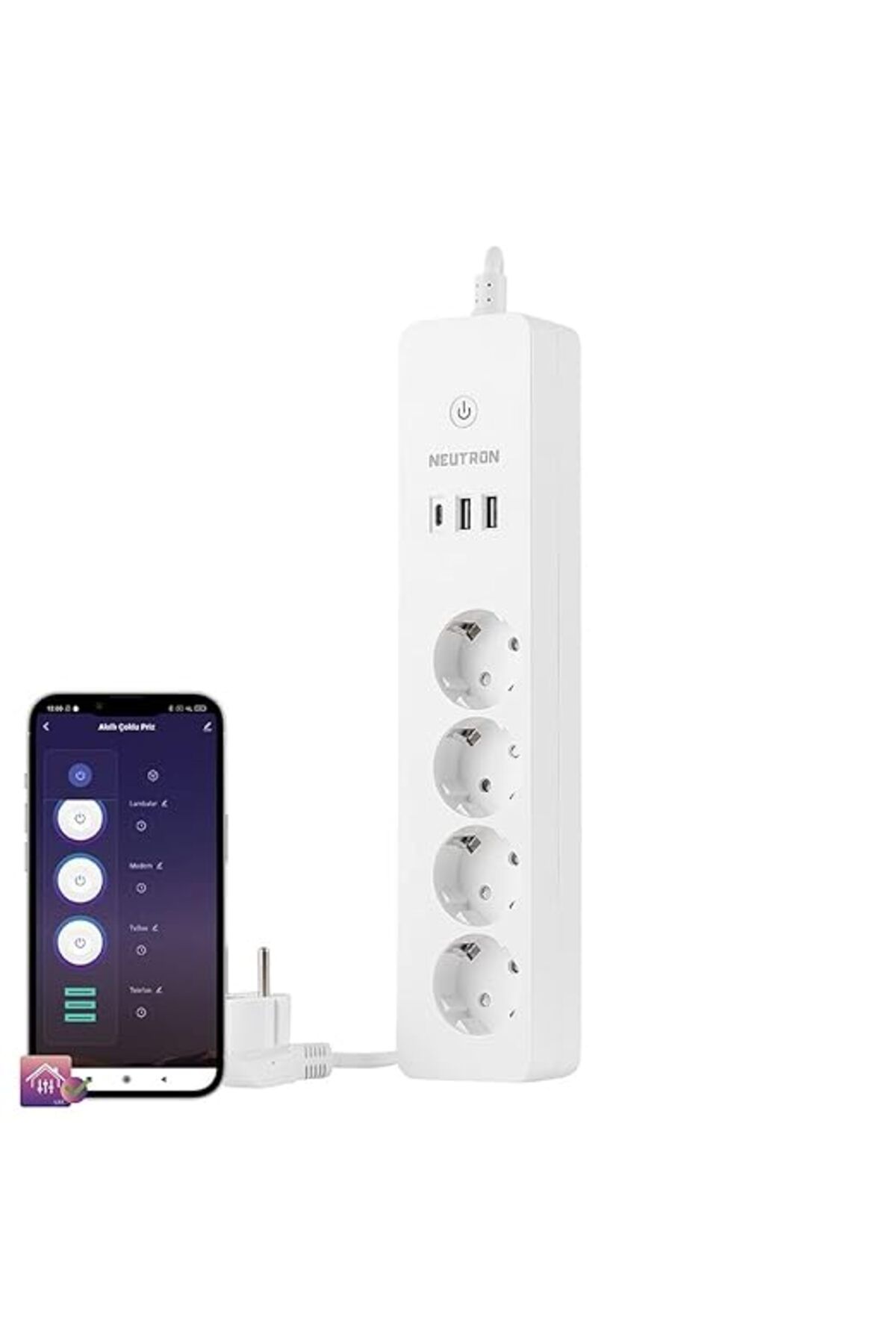 ShopZum Akıllı Wi-Fi Destekli 16A 4&Apos;Lü Kilitli Akım Korumalı Çoklu Priz - Life Uygulaması