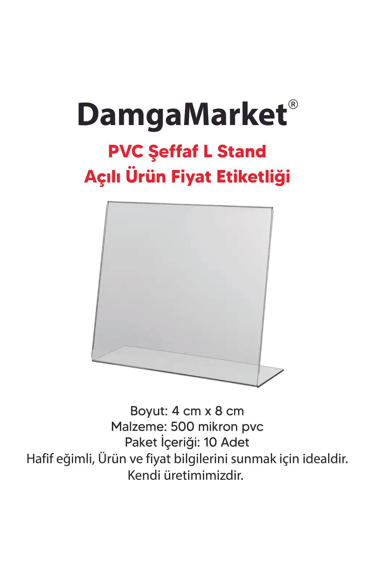 DamgaMarket 10 Adet PVC Şeffaf Etiketlik 4x8 cm, PVC Raf Etiketlik, Kart Tutucu, PVC Fiyat Stand, Ürün Etiketlik
