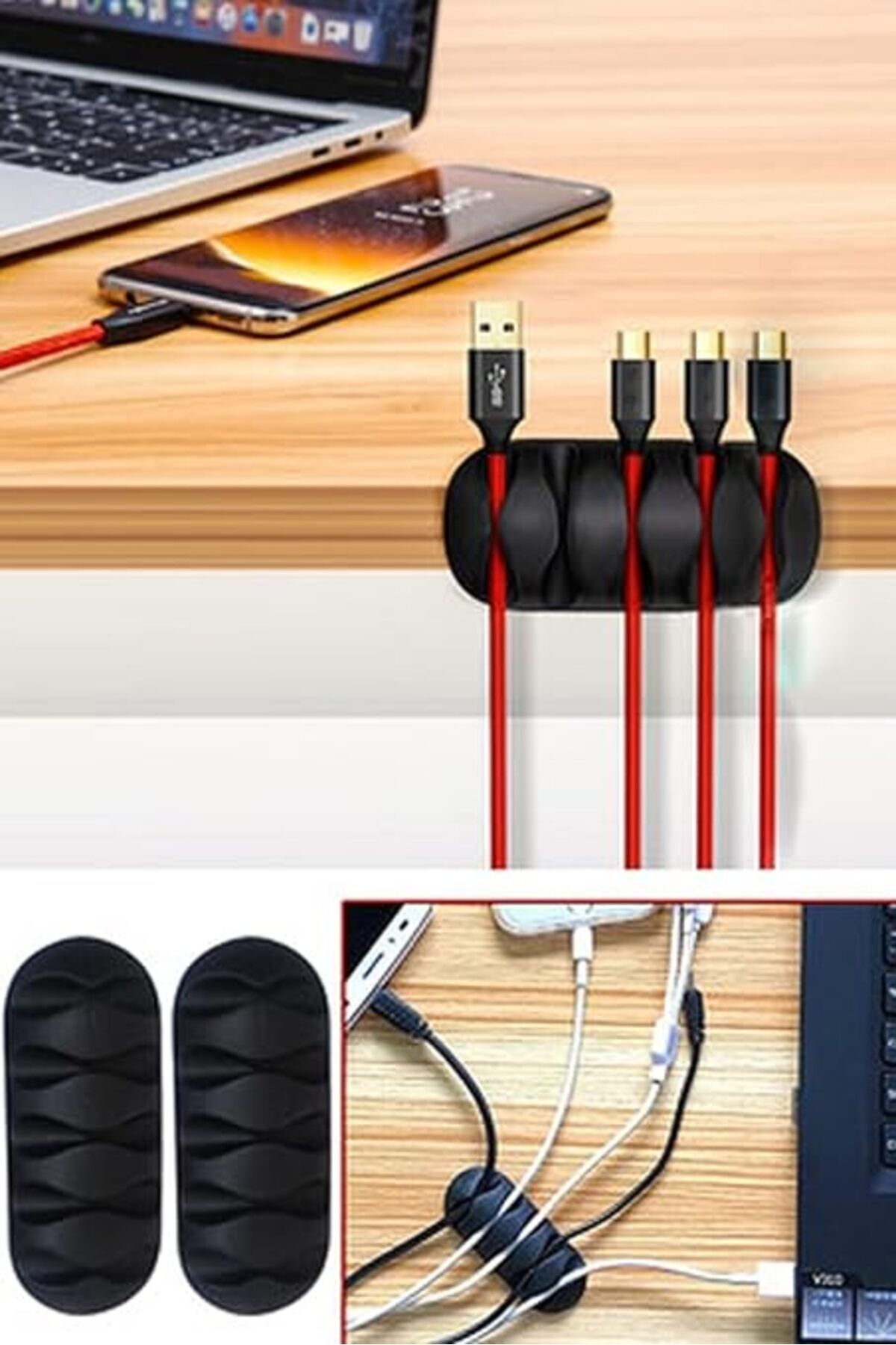 ShopZum 3 Adet 5 Kanallı Kablo Tutucu Kablo Toparlayıcı