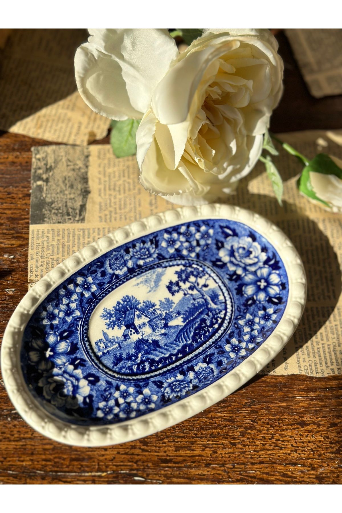 Villeroy & Boch Villeroy Boch Rusticana Mavi antika porselen Mini kayık tabak sunumluk Reçellik tereyağlık