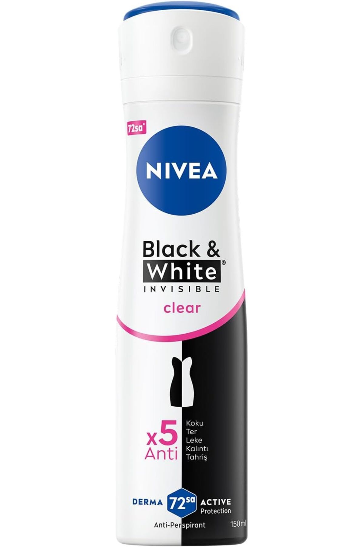 ShopZum Kadın Sprey Deodorant Black&White Invisible Clear 150Ml, 72 Saat Anti-Perspirant Koruma