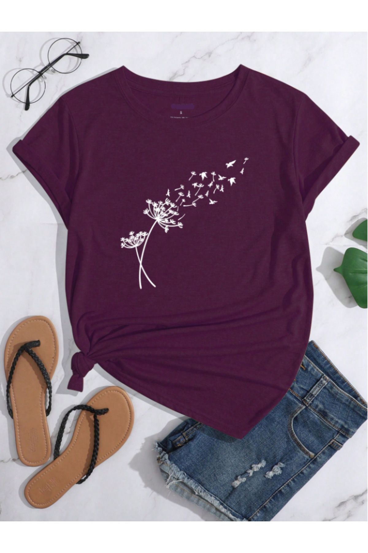 Framgan Kadın/Erkek ÖZGÜRLEŞEN ÇİÇEK Özel Baskılı Günlük Kısa Kollu Pamuklu T-Shirt