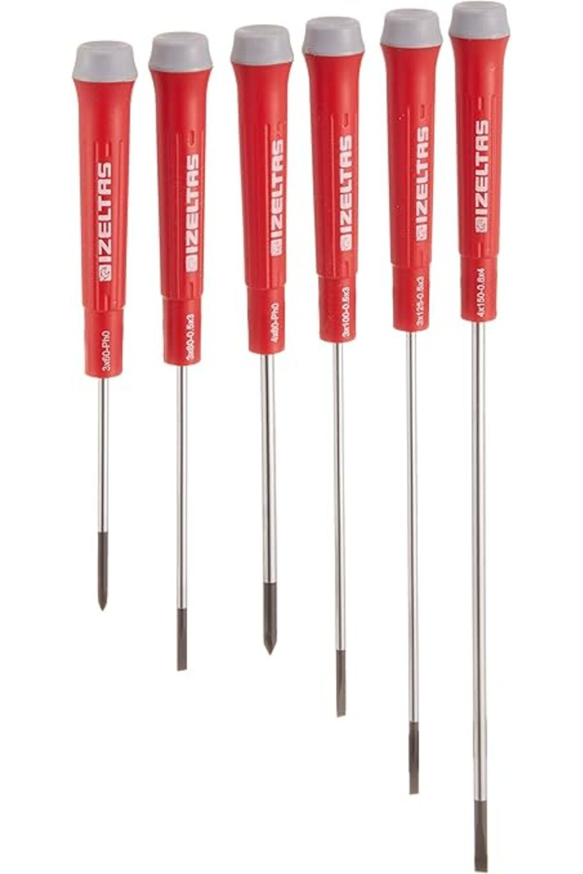 ShopZum İzeltaş 4500008106 Elektronikçi Tip Klemens Tornavidalar, 6'Lı, Krom Vanadyum Çelik, Kırmızı