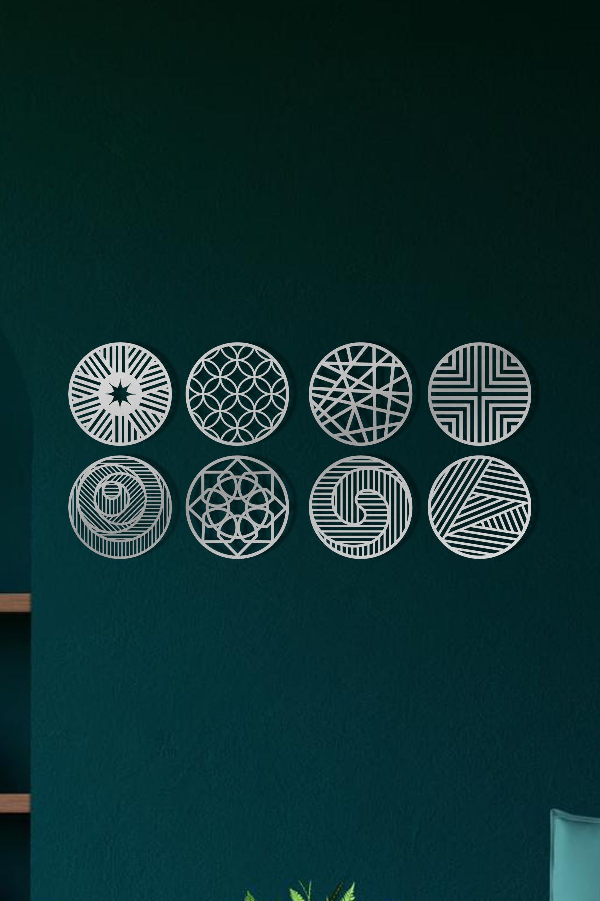 cncrafft Geometrik Desenler Metal Tablo Seti – Modern 8’li Duvar Dekoru