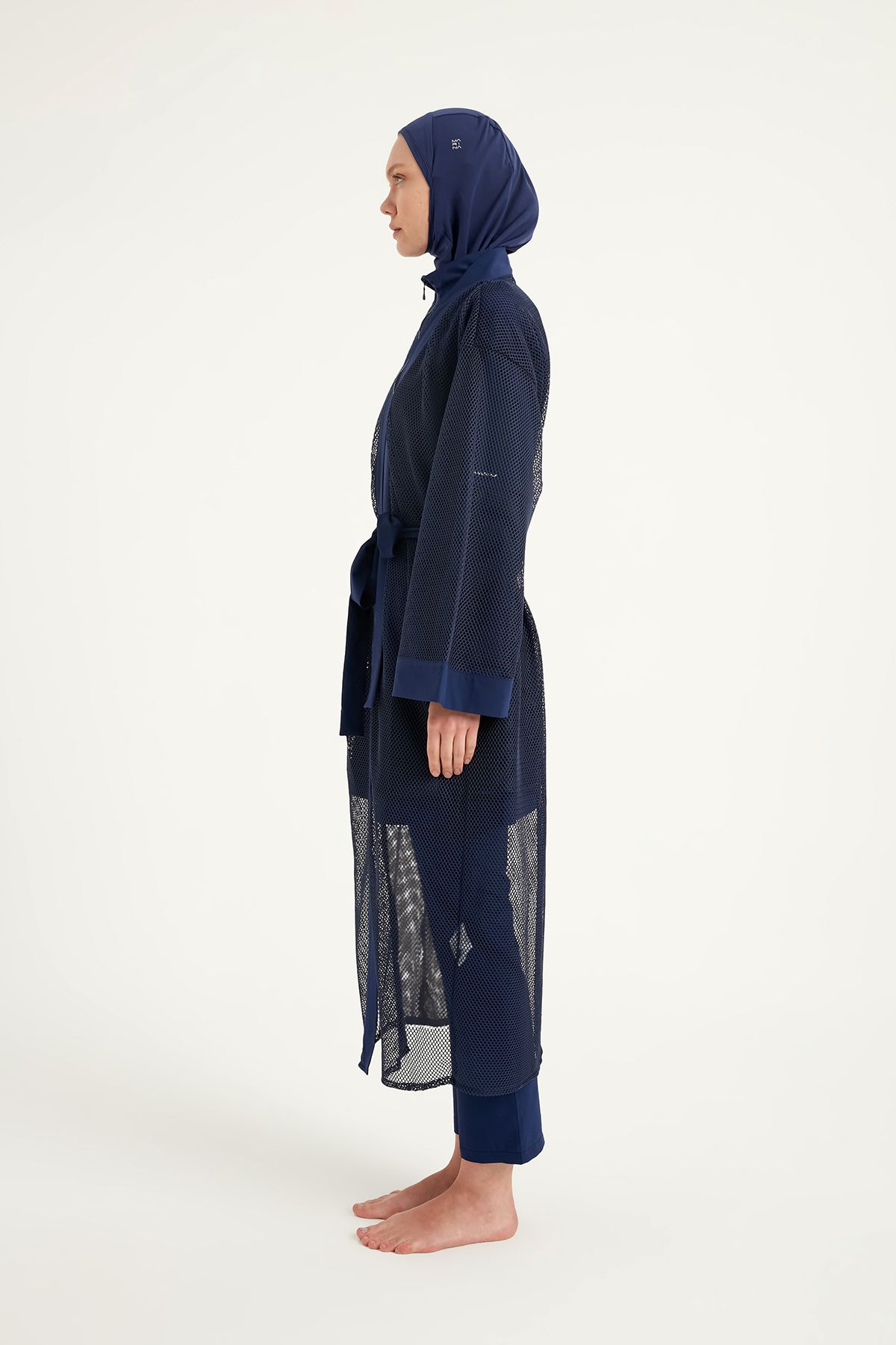 Marina-Full Length Navy Blue Tulle Kimono – Cool Holding Belted Mesh Pareo P2501-2 6