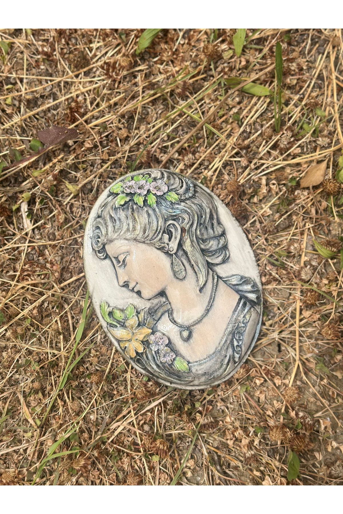 Handmadesign El yapımı siyah krem Cameo desen kadın çiçekli polyester duvar panosu süsü