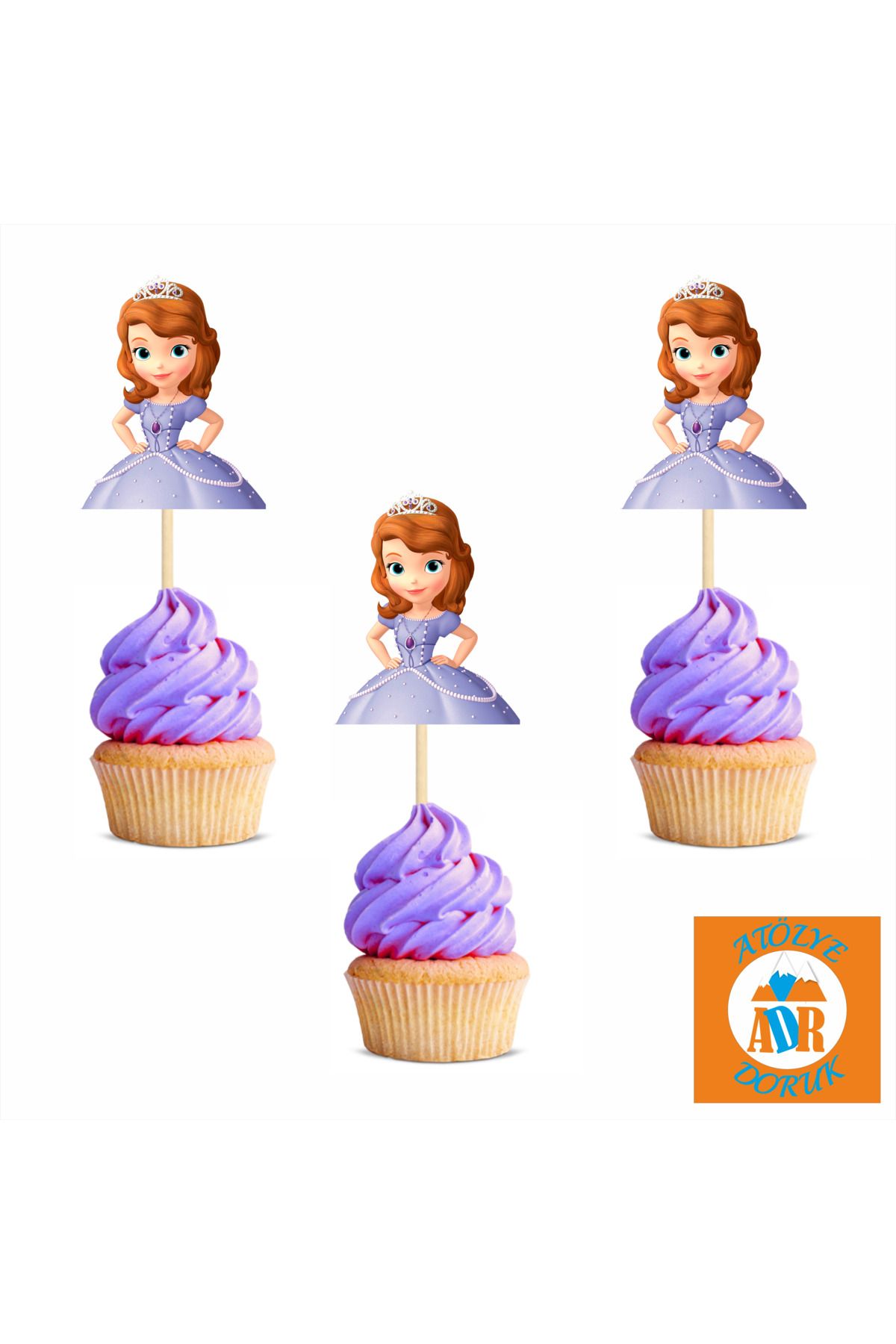 Atolye Doruk 20 ADET Sofia Pasta Kürdanı-Doğum Günü Masa Süsleme Seti-Parti Malzemeleri-Cupcake Süsü