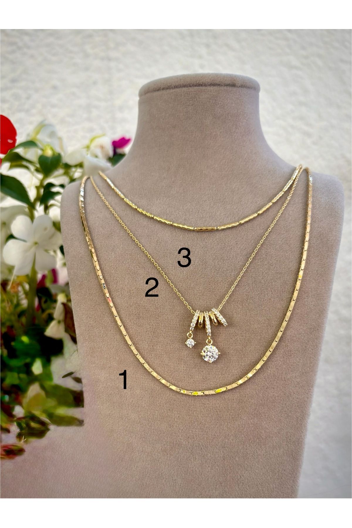 xUPING 2 Nolu Altın Kaplama Oval Geçmeli Tektaş Kolye Kararmaz 14K Rengindedir 45 +7 cm