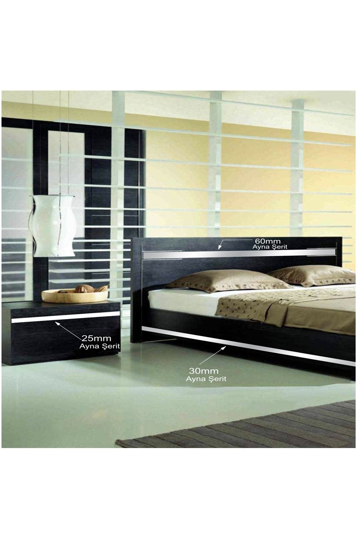 Elioure 20 mm x 2800 mm gümüş aynalı pleksi şerit dekoratif mobilya süsü