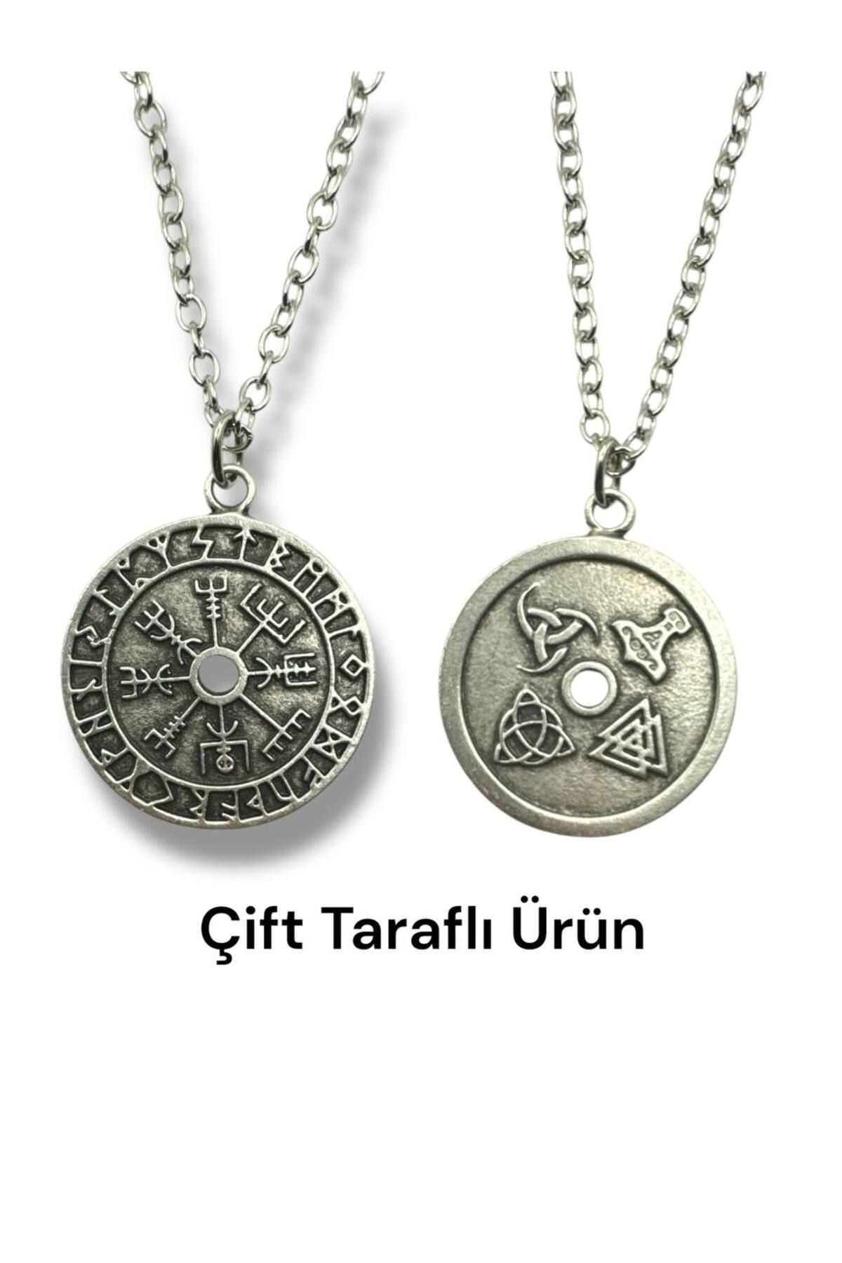 Herşey Nota Çift Taraflı Viking Sembolü Unisex Kolye – 60 cm Zincirli, Güç ve Koruma Temalı Tasarım