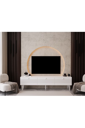 melura home MELURA TV ÜNİTESİ 200 CM 3 KAPAKLI %100 MDF LAKE AHŞAP AYAKLI