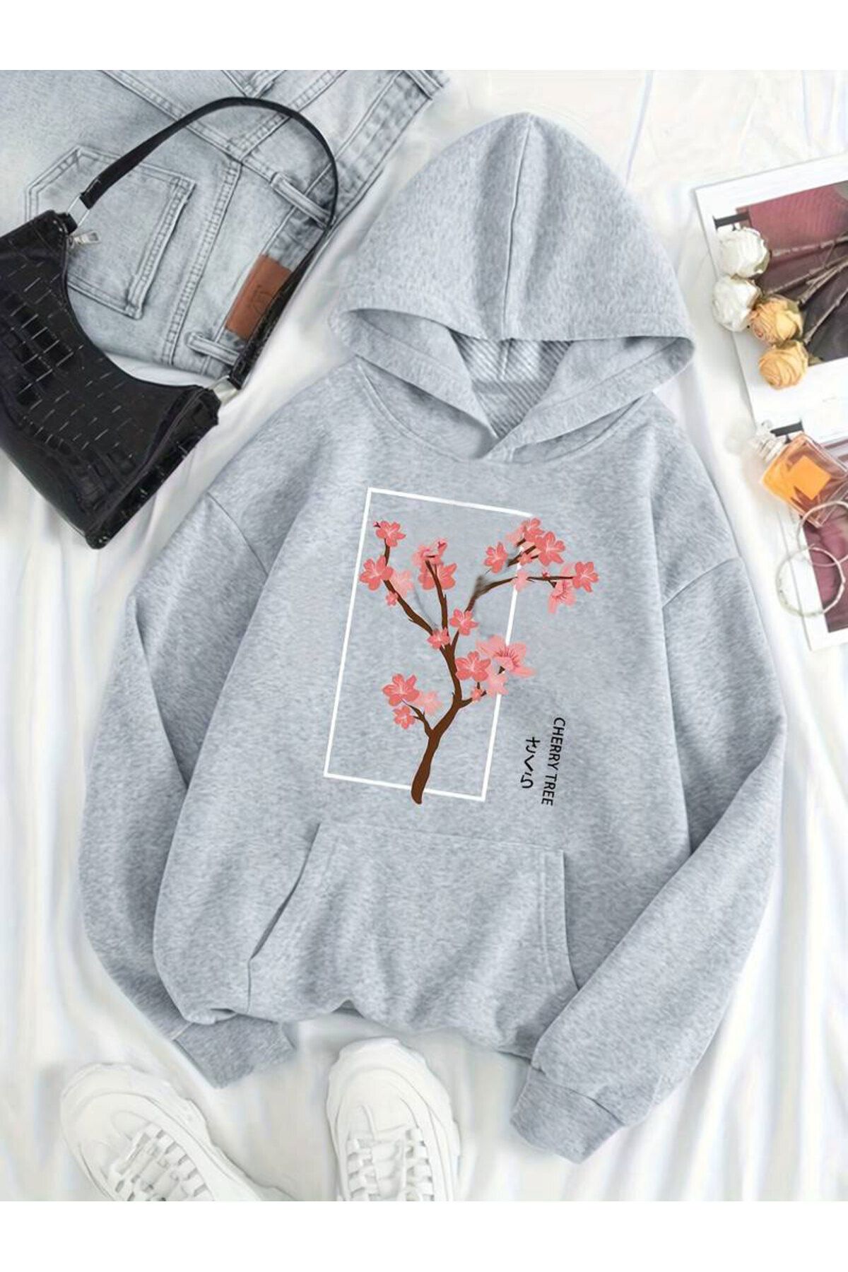 ModaSphere Cherry Baskılı Kapüşonlu Sweatshirt