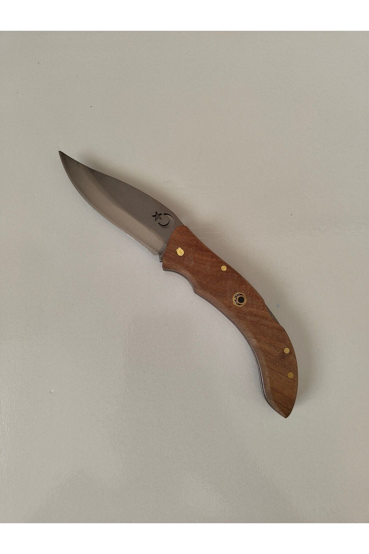 Krc Knife Ayyıldızlı Ahşap Kabze Sırttan Kilitli Çakı