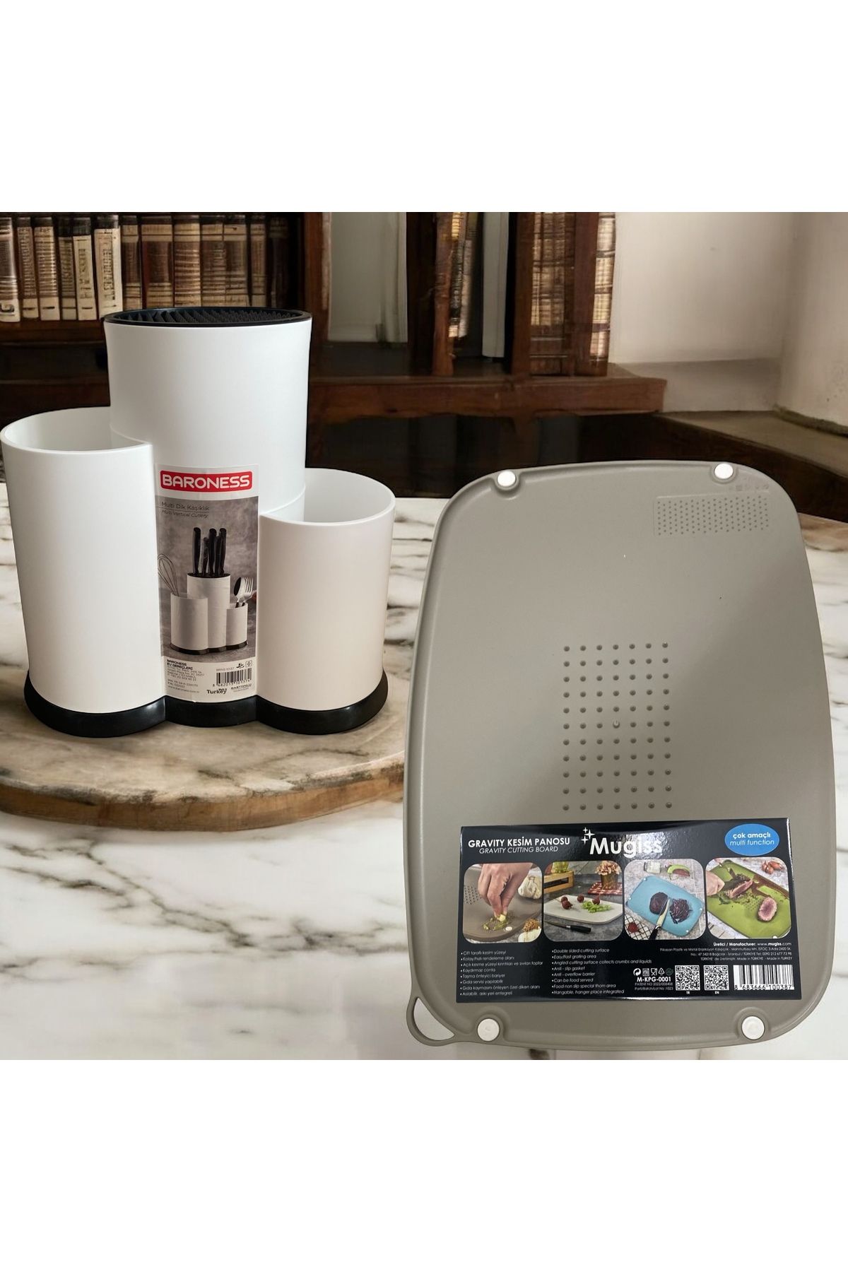 BsdHome 2’li Mutfak Seti | Multi Kaşık Bıçaklık + Kaymaz Kesim Panosu | Tezgah Düzen ve Hazırlık Seti