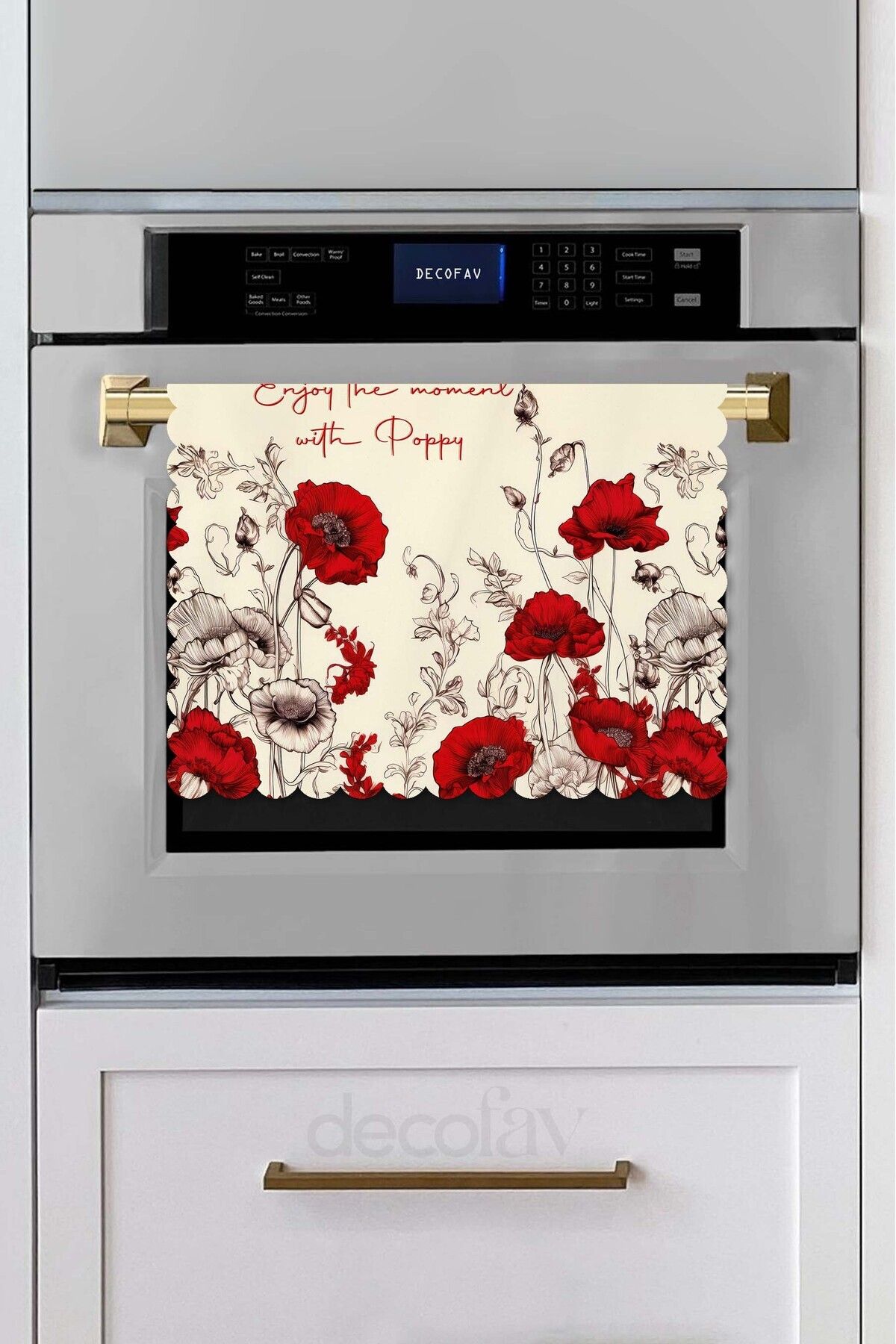 Elioure Renkli Kırmızı Gelincik Çiçek ve Slogan Tasarımlı Dikişsiz Fırın Örtüsü 40x53cm